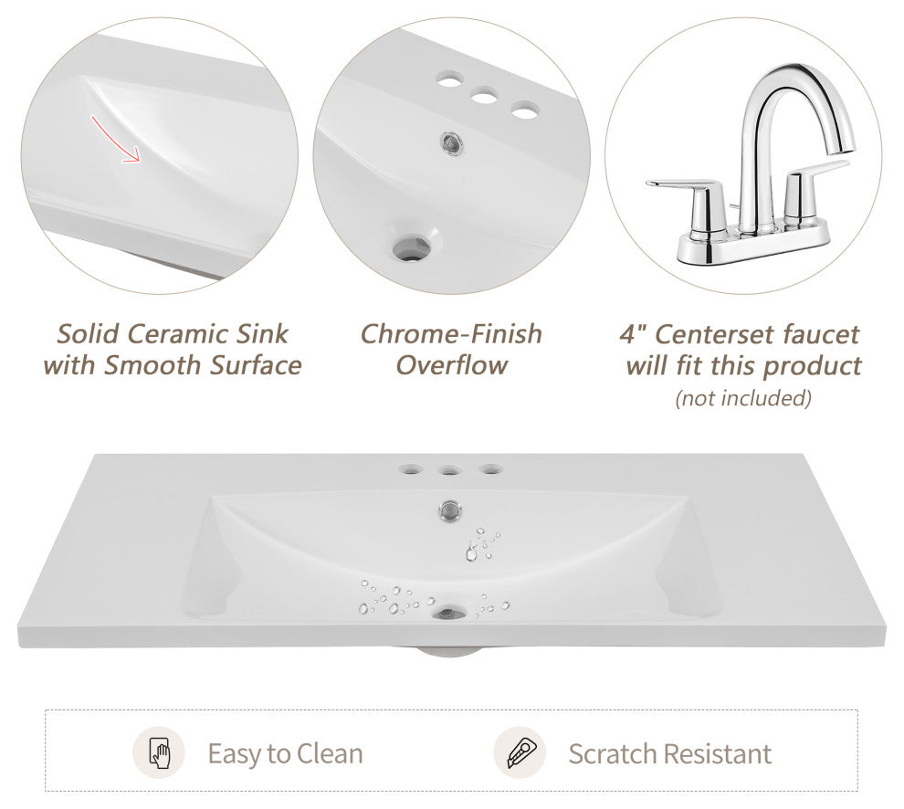 36 in. Freestanding Bathroom Vanity Set with Ceramic Integrated Single Sink, Grey