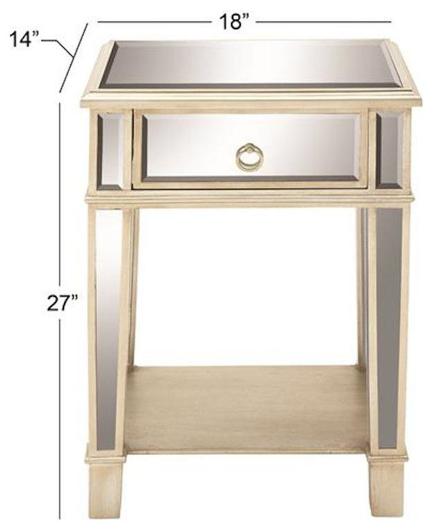 Urban Designs Christie Wooden Mirror Side Table Nightstand with Drawer