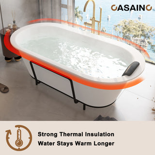 67in White Solid Surface Freestanding Soaking Bathtub with Drain, 67in