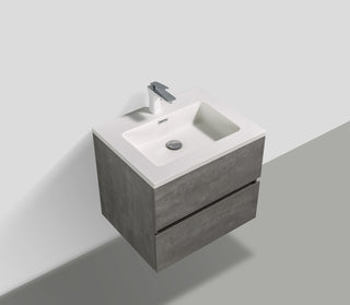 Alma-Edi Cement Grey Wall Mounte Vanity With Black Sink, 24"