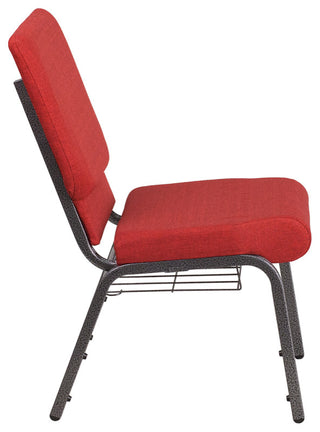 18.5''W Chair in Red Fabric with Cup Book Rack-Silver Vein Frame