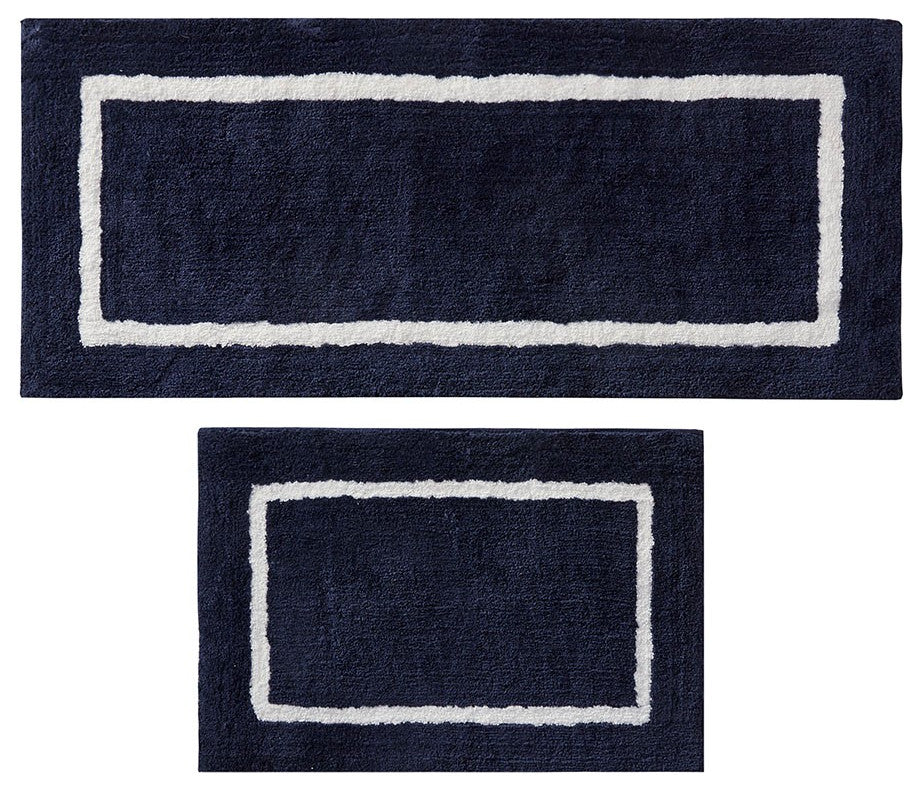 Madison Park Reversible High Pile Tufted Bath Rug, Navy Blue, 21"x34" Standard