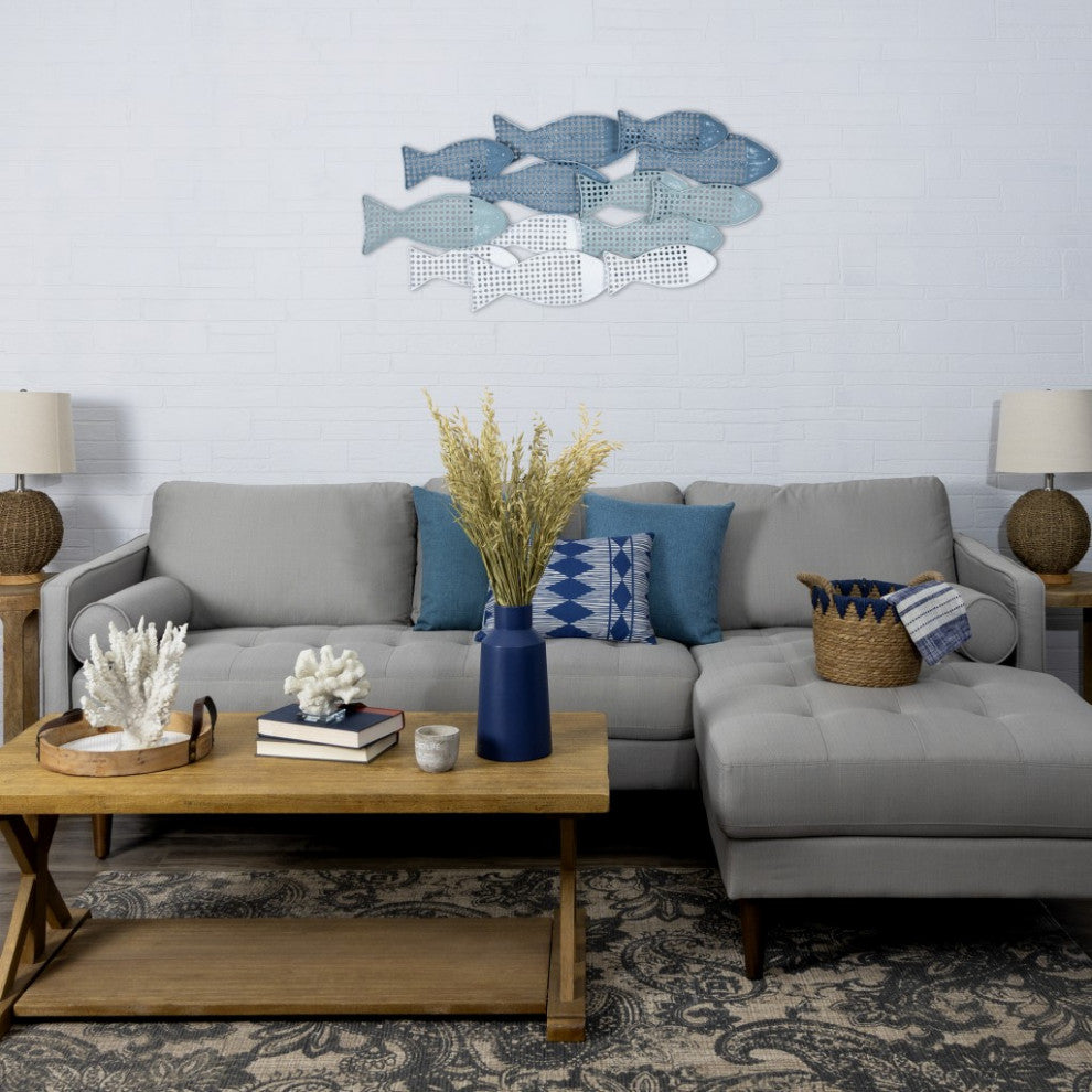 Contemporary Blue Ombre Metal Fish Wall D"cor