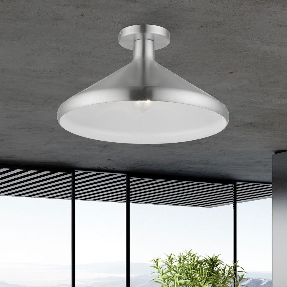Livex Lighting 1 Light Brushed Aluminum Semi-Flush Mount