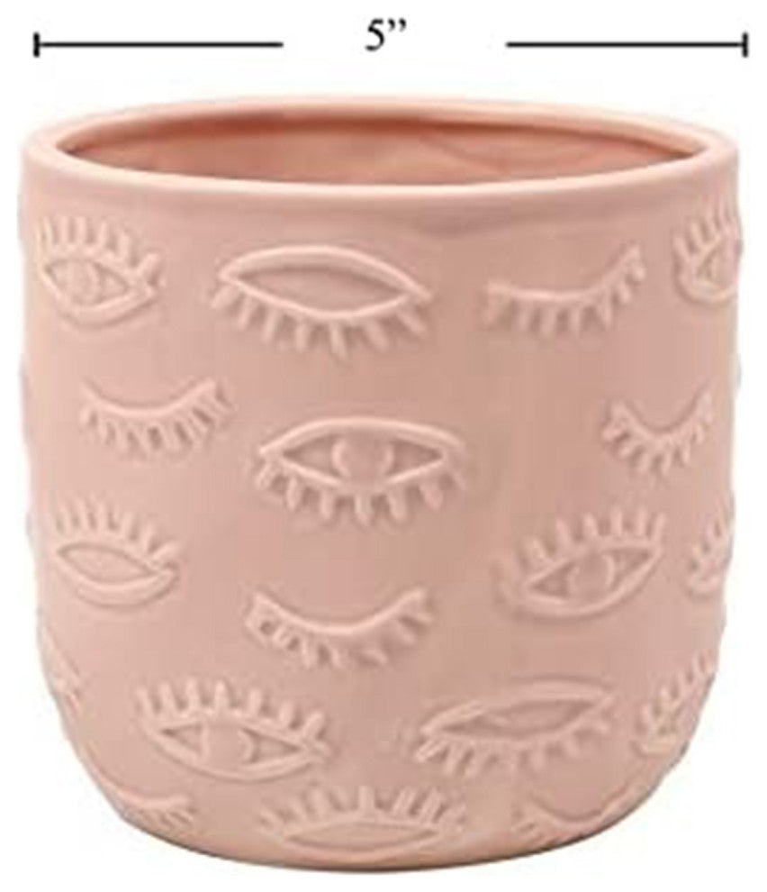 Eye Ceramic Flower & Planter 4.92"L x 4.49"H x 4.92"W, Pink