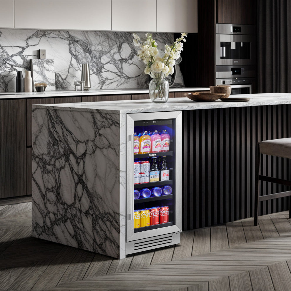 Yeego 15" Beverage Refrigerators Cooler Built- in or Freestanding Mini Fridge