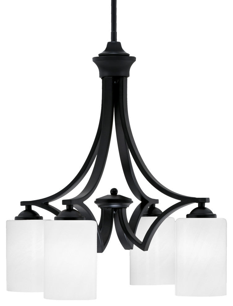 Zilo Downlight, 4 Light, Chandelier, Matte Black Finish, 4" White Marble Glass