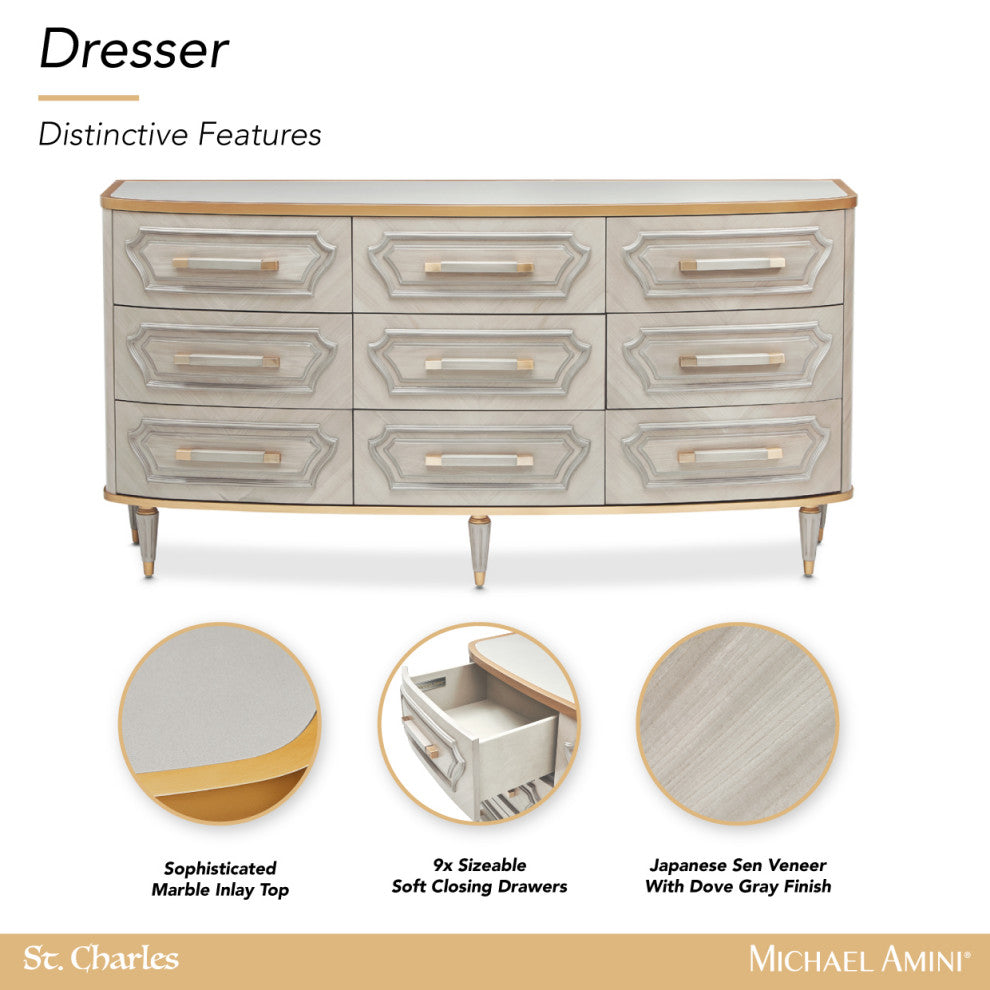 St. Charles 9-Drawer Dresser, Dove Gray