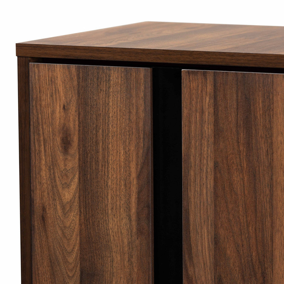 Raina Two-Tone Walnut Brown And Black Finished Wood 2-Door Shoe Storage Cabinet