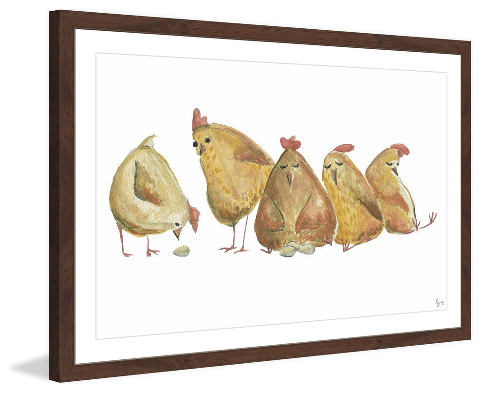 "Guarding Hens" Framed Painting Print, 30"x20"