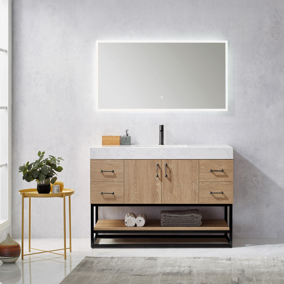 Alistair Vanity, North American Oak, Matte Black Hardware, 48", With Mirror