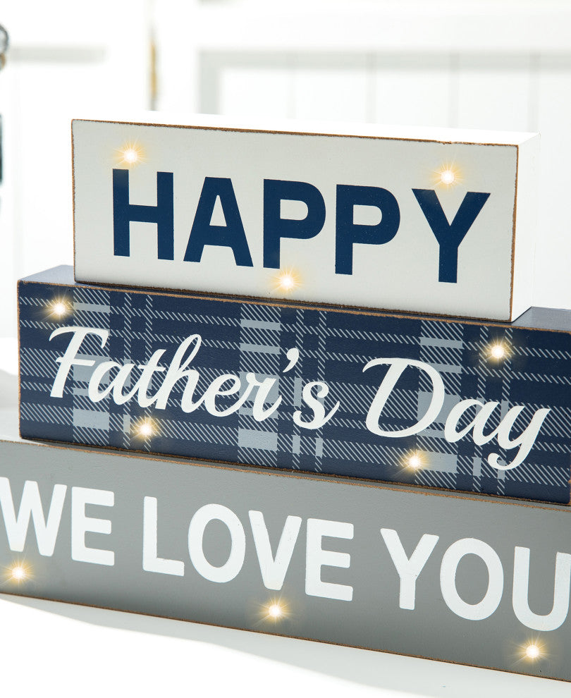 12" Lighted Wooden Happy Father's Day Block Sign