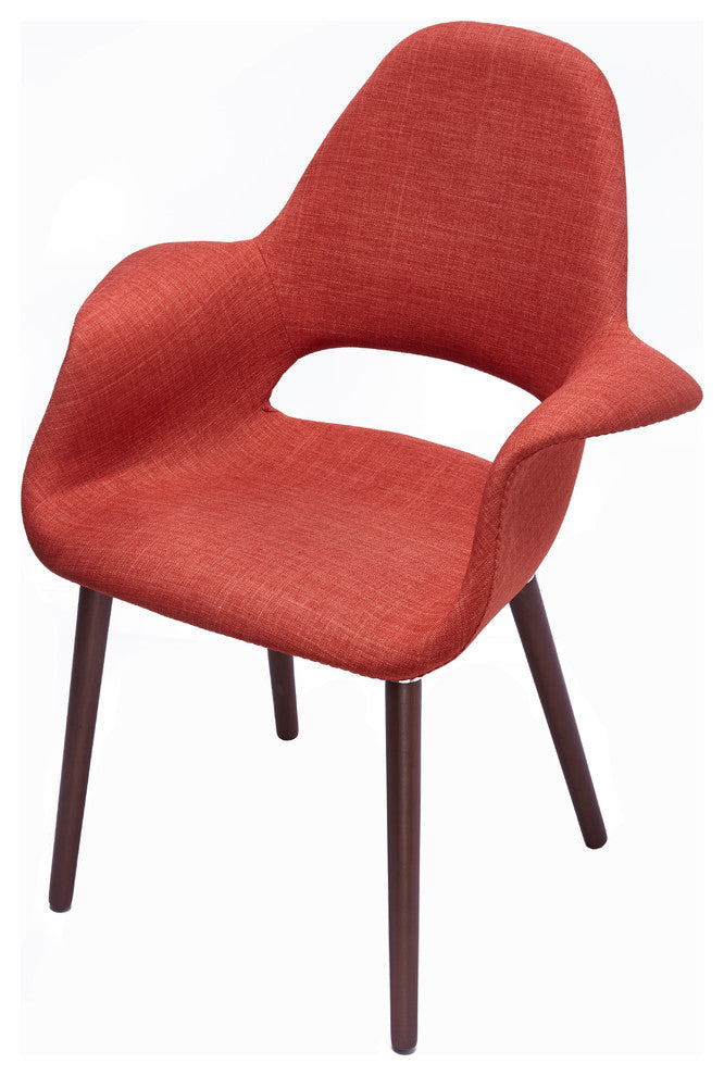 Designer Modern Upholstered Fabric Dark Wooden Leg Living Room Dining Chair, Orange