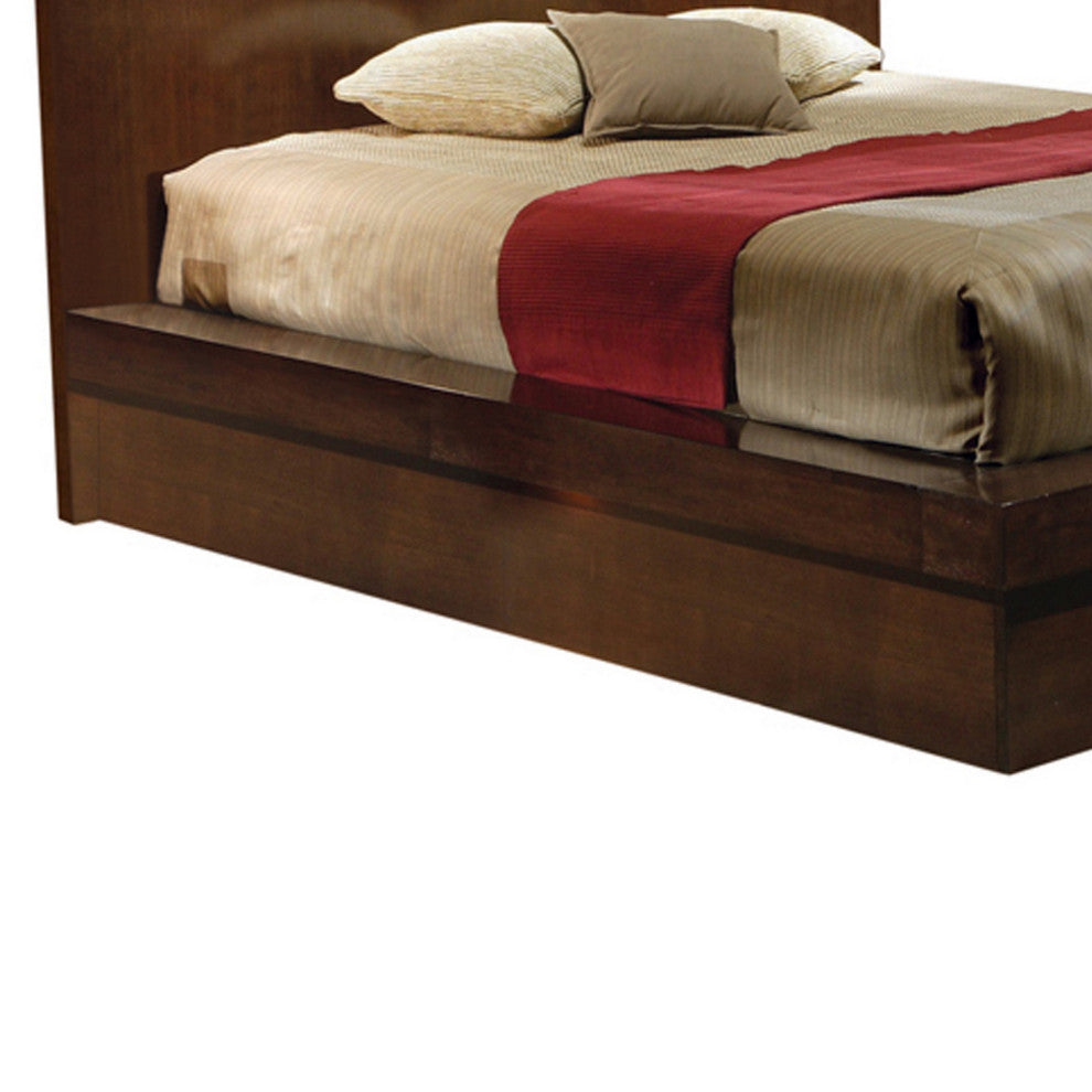 Benzara BM215956 Platform Queen King Size Bed With Rail Seating, Brown