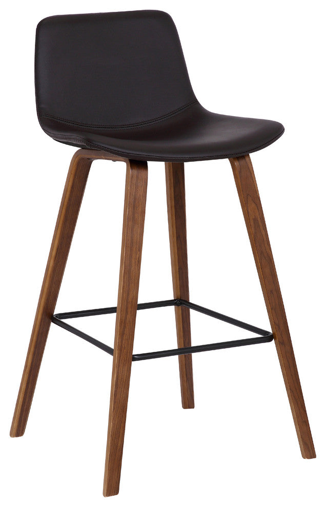 Mckenna Barstool, Walnut Wood Finish and Brown Faux Leather