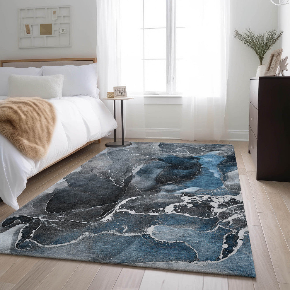 Premium Machine Washable Mayfield AMF503 Blue 5' x 7'6" Rug