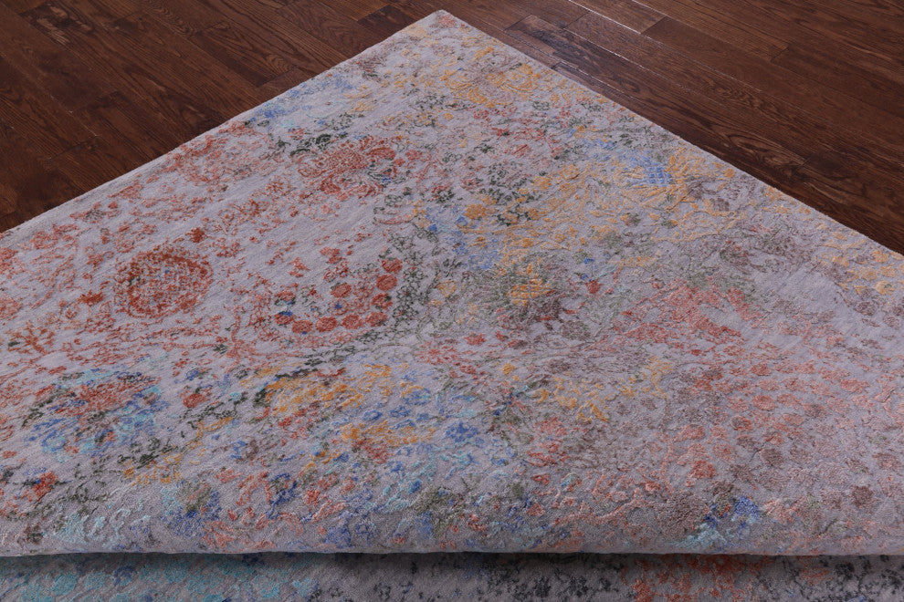 9' Square Wool and Silk Modern Handmade Rug Q11791