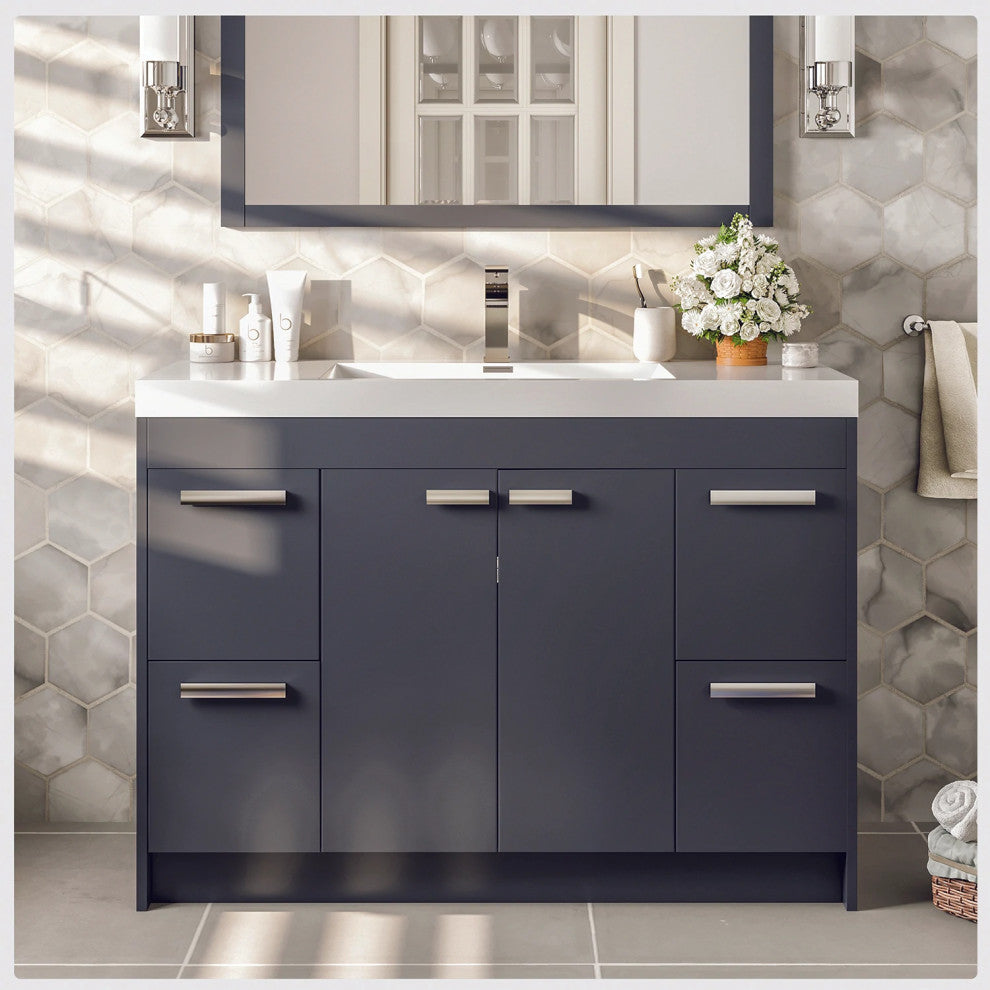 Eviva Lugano 42" Gray Modern Bathroom Vanity with White Integrated Acrylic Sink