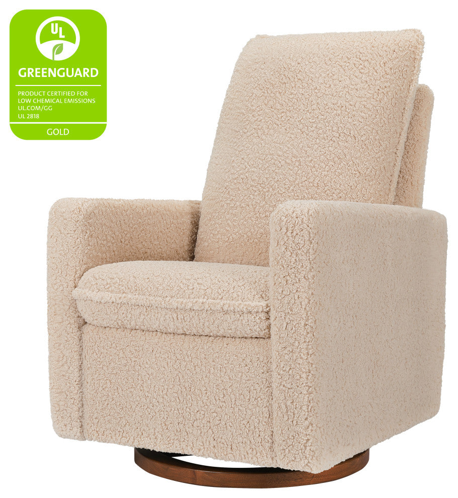 Cali Pillowback Swivel Glider, Boucle, Chai Shearling With Dark Wood Base