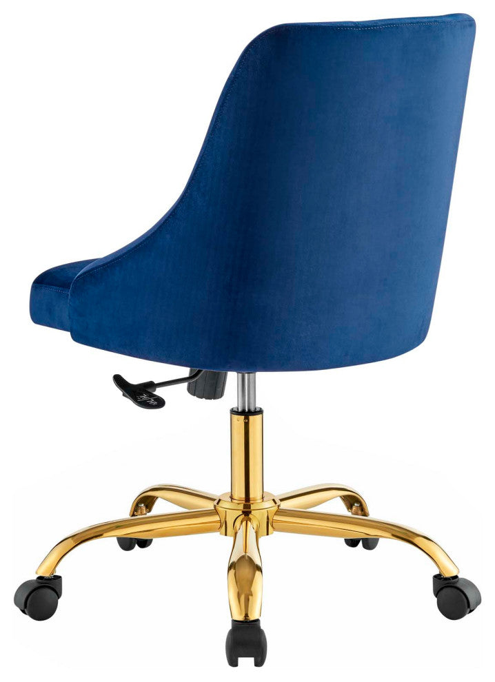Computer Desk Swivel Tufted Chair, Velvet, Gold Blue Navy, Modern, Home Office