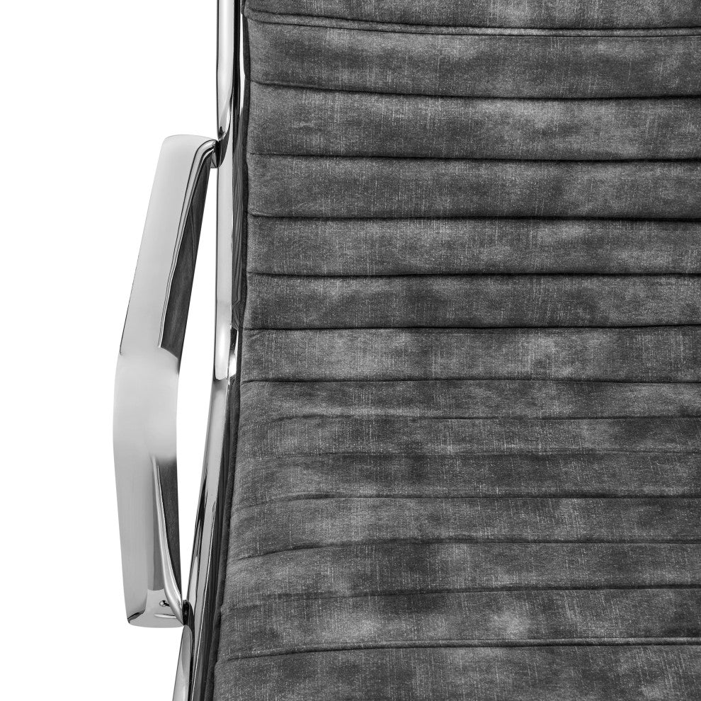 Dirk Low Back Office Chair, Gray Velvet With Chromed Steel Base