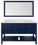 Single Sink Solid Wood Bath Vanity with Natural Marble Top and Mirror, 60in