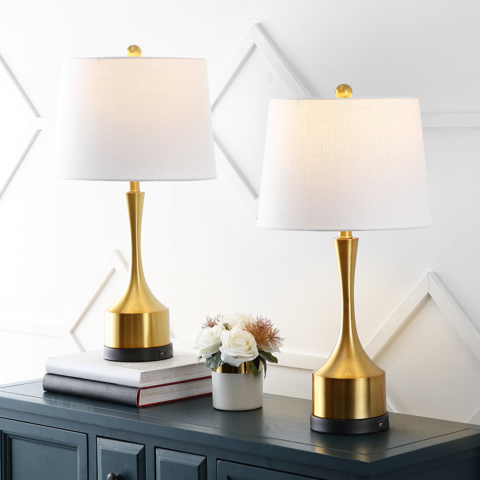 Cooper 26" French Country Iron Table Lamp, USB Charging, Set of 2, Gold