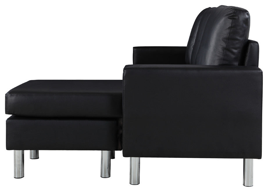 Modern Faux Leather Sectional Sofa, Small Space Configurable Couch, Black