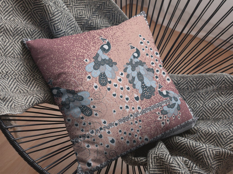 20" Dusty Pink Boho Bird Suede Throw Pillow