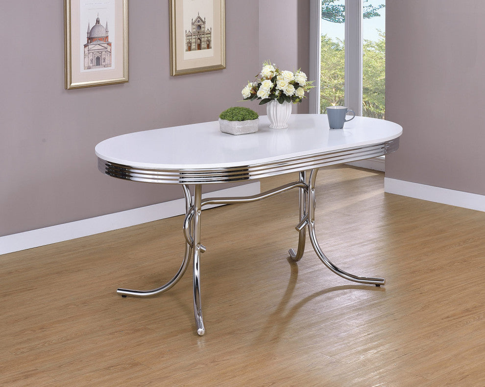 Oval Dining Table, Glossy White and Chrome