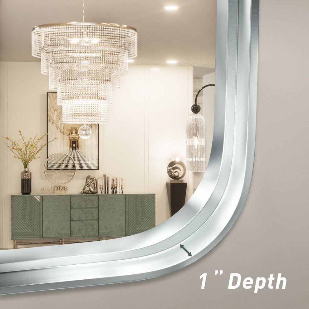 Metal Frame Decorative Rectangular Wall Mount Mirror, Sliver, 30"x36"