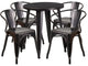 24" Round Black-Antique Gold Metal Indoor-Outdoor Table Set with 4 Arm Chairs