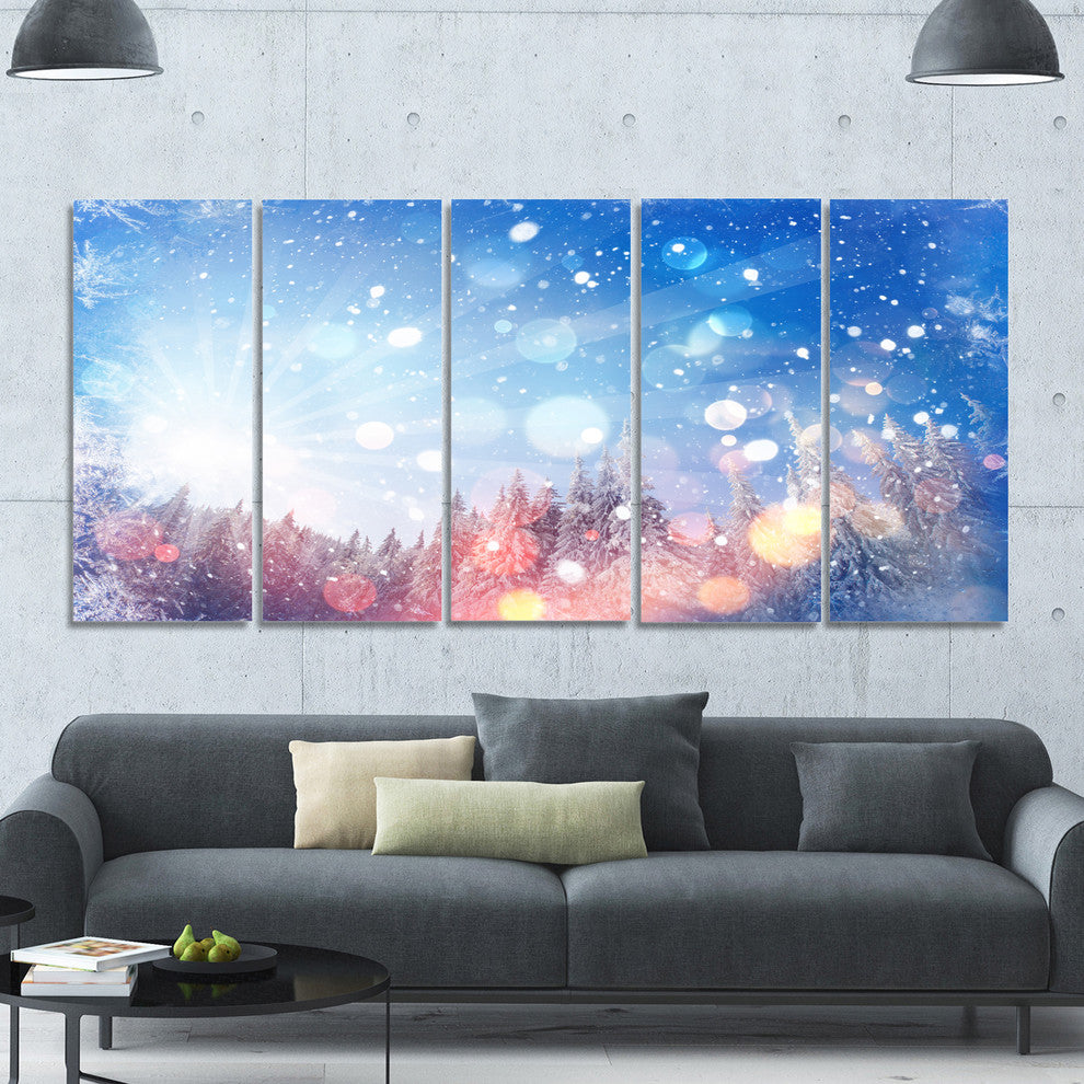 Winter Trees Snowbound, Landscape Canvas Art Print, 60"x28", 5 Panels