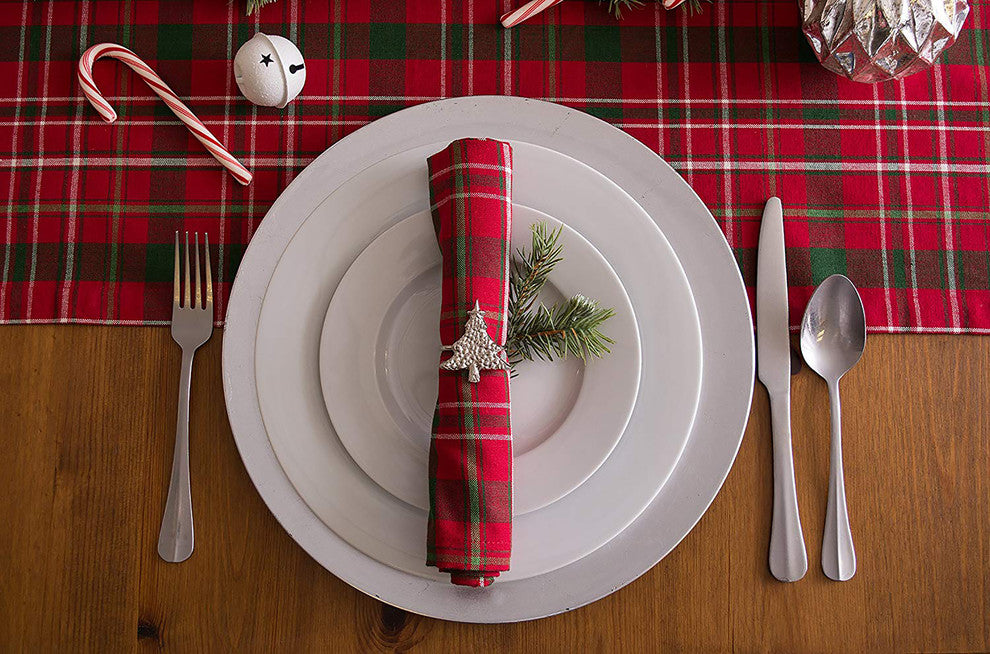 Design Imports Tartan Holly Plaid Table Runner and Napkin Set
