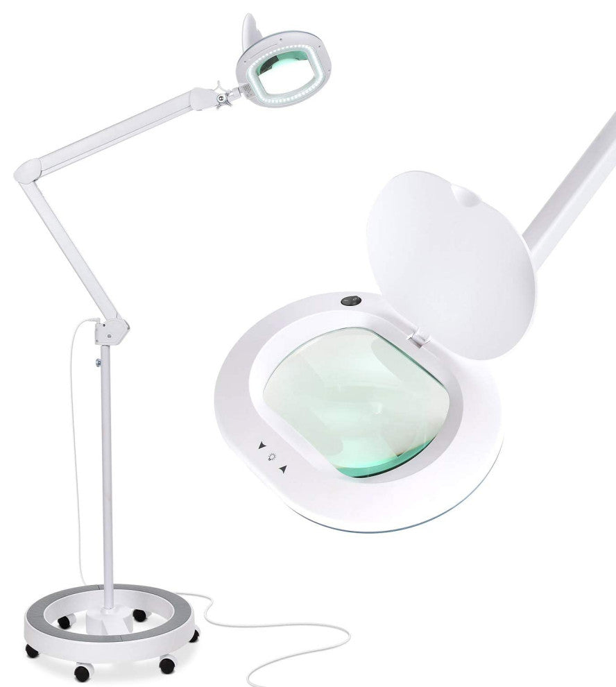 Brightech LightView Pro 6 Wheel Rolling Base Floor Lamp With XL Magnifier