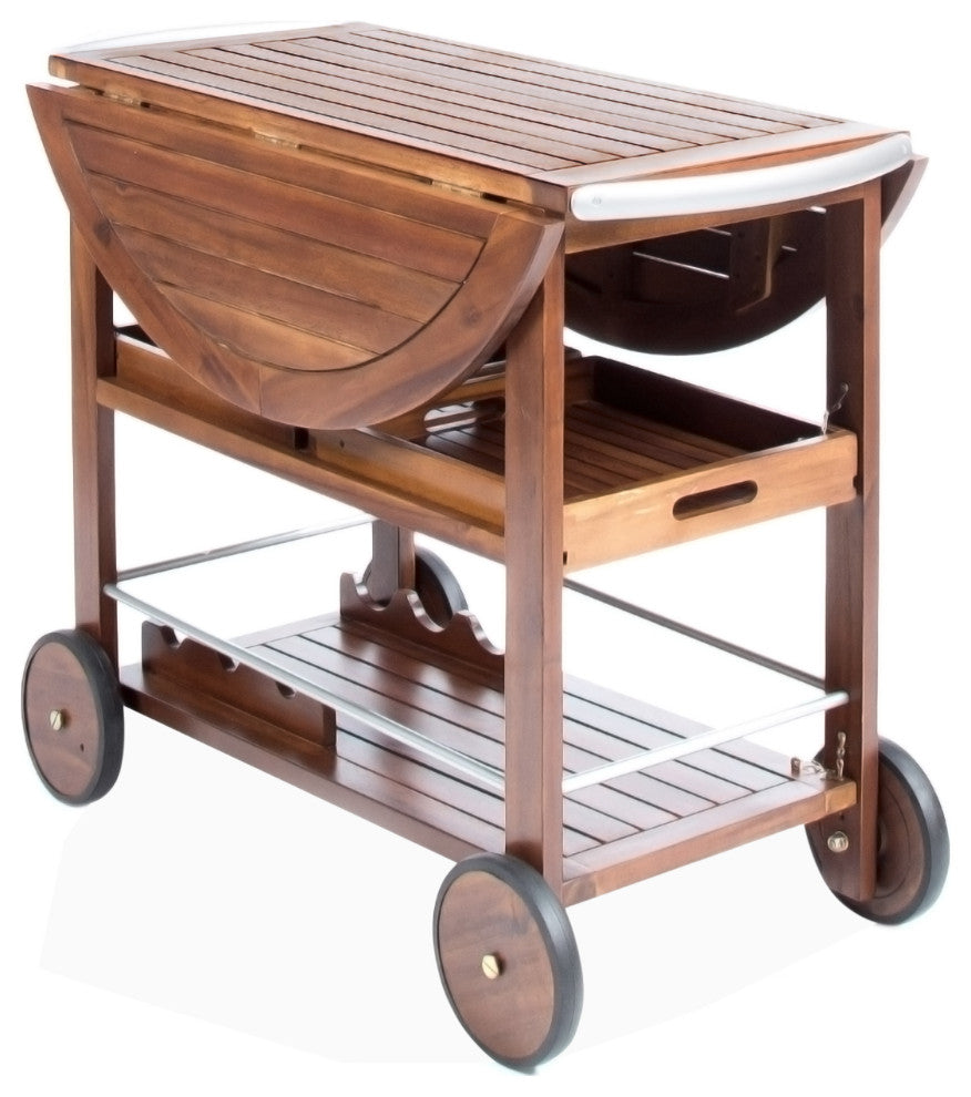 GDF Studio Cyndy Farmhouse Cottage Dark Oak Acacia Wood Bar Cart
