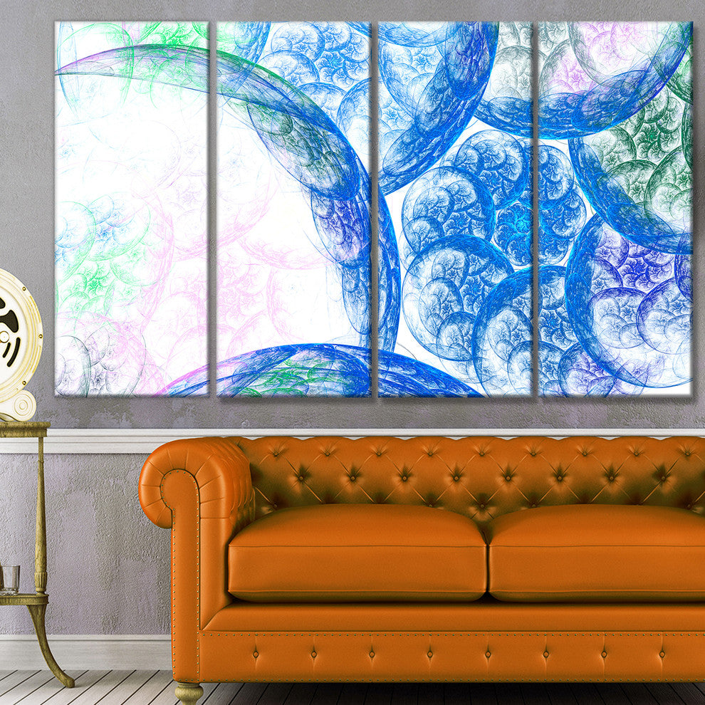 Blue White Dramatic Clouds, Abstract Canvas Wall Art, 48"x28", 4 Panels