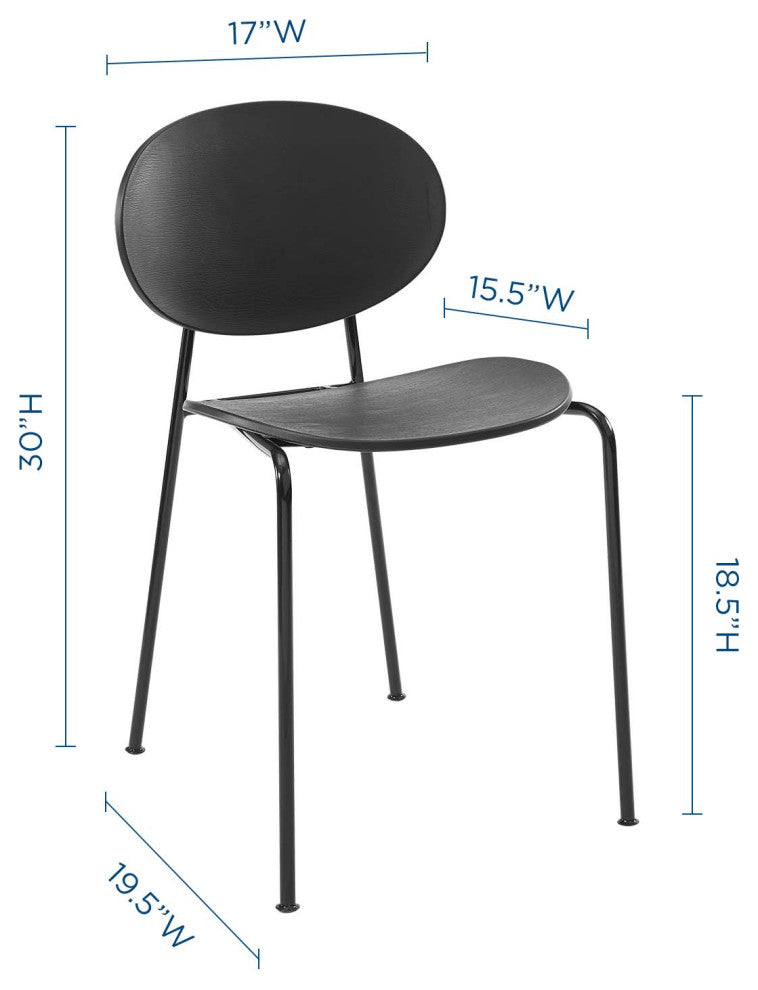 Side Dining Chair, Set of 2, Plastic, Metal, Black, Modern, Bistro Restaurant