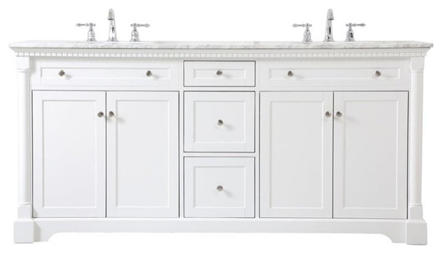 Elegant Decor Clarence 72" Solid Wood and Metal Double Bathroom Vanity in White