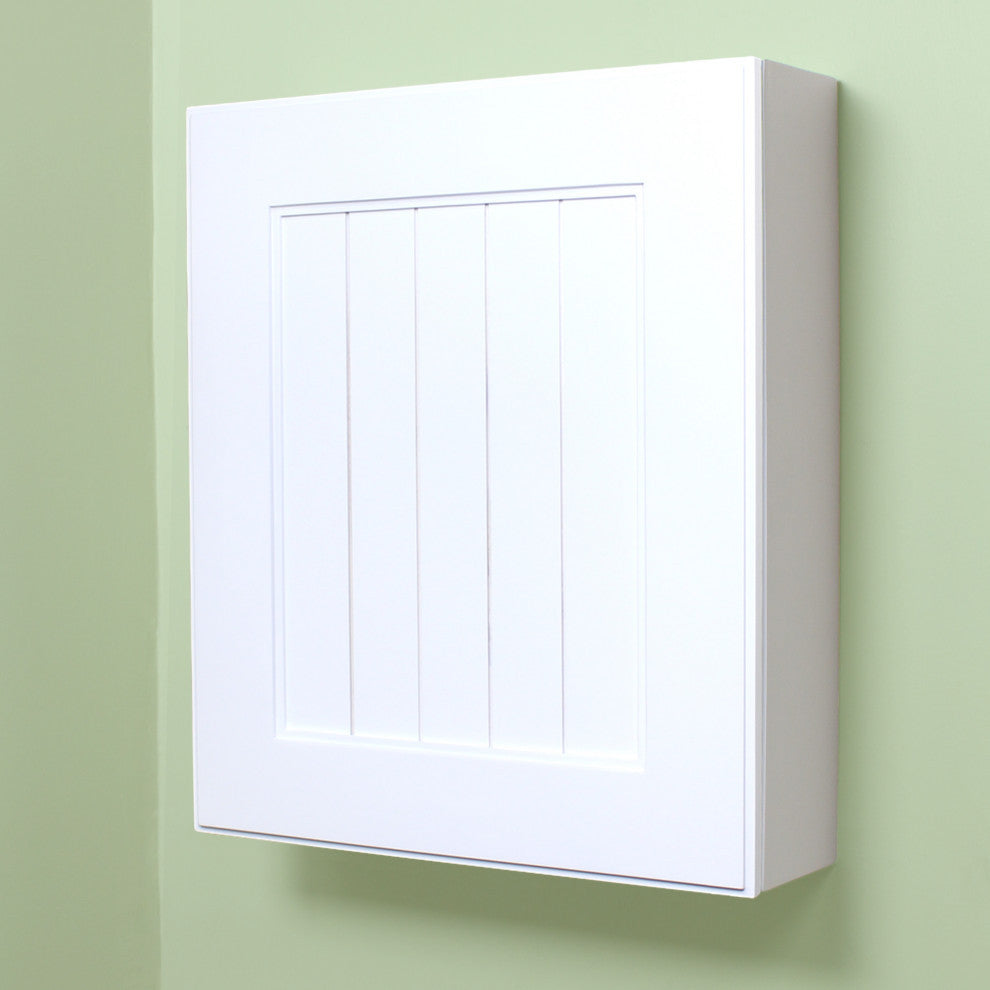 White Shaker Style Wall-Mount Medicine Cabinet, Shaker White Beadboard Panel
