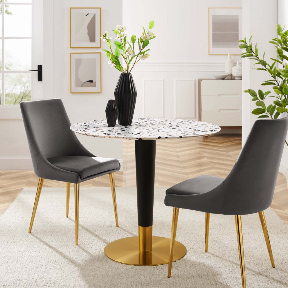 Zinque 36" Round Terrazzo Dining Table, Gold White