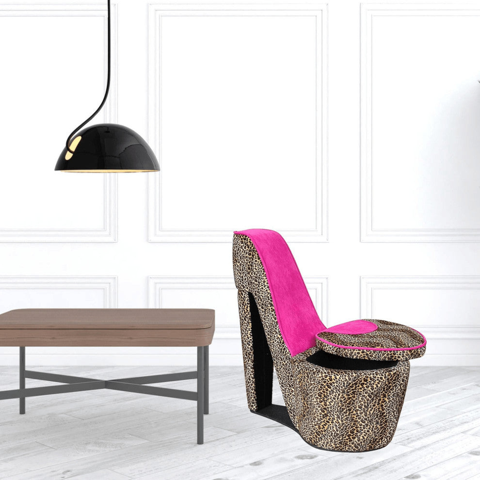 32" Brown Faux Suede Animal Print Side Chair