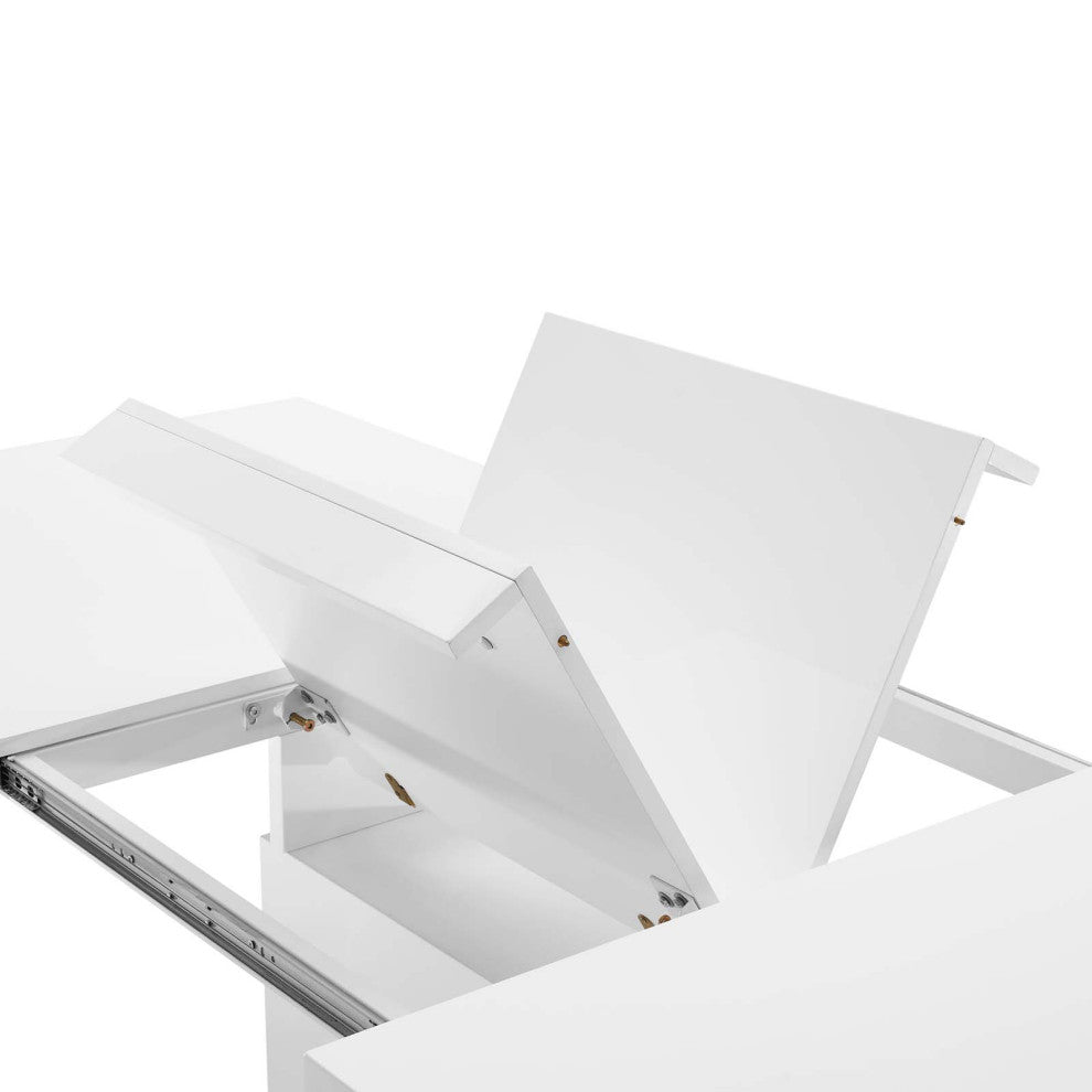 Dining Table, Rectangular, Wood, Metal, White Gold, Modern, Bistro Restaurant