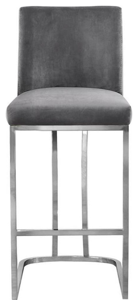 Home Square 3 Piece Silver Metal Base Velvet Counter Height Stool Set in Gray