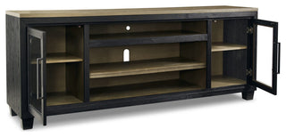 83" TV Entertainment Media Console, 2 Door, Wood, Glass, Black, Brown