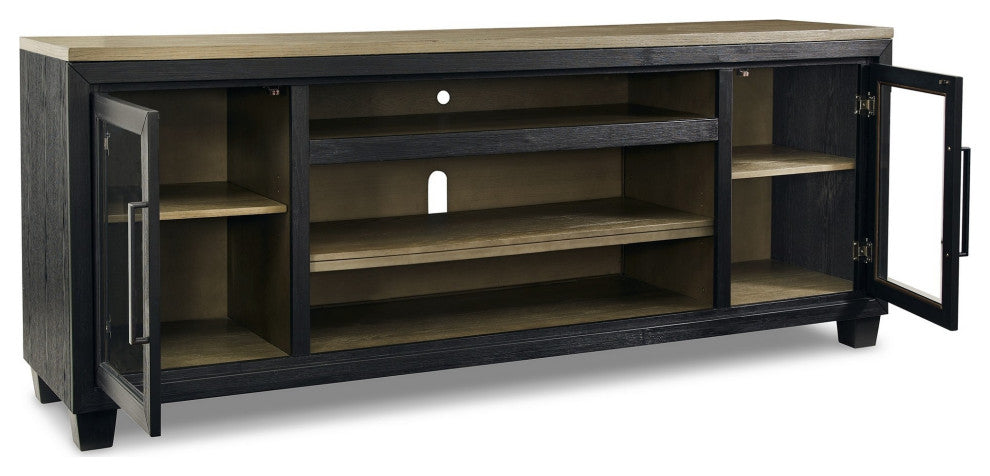 83" TV Entertainment Media Console, 2 Door, Wood, Glass, Black, Brown