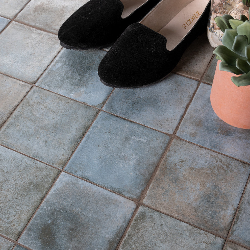 Kings Etna Encaustic Ceramic Floor and Wall Tile, Blue