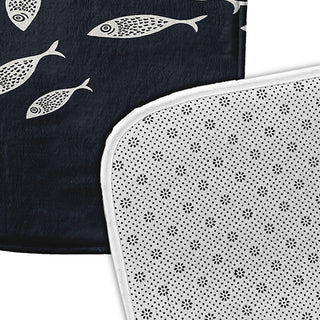 24" x 17" Escuela Bathmat, Shark Blue and White