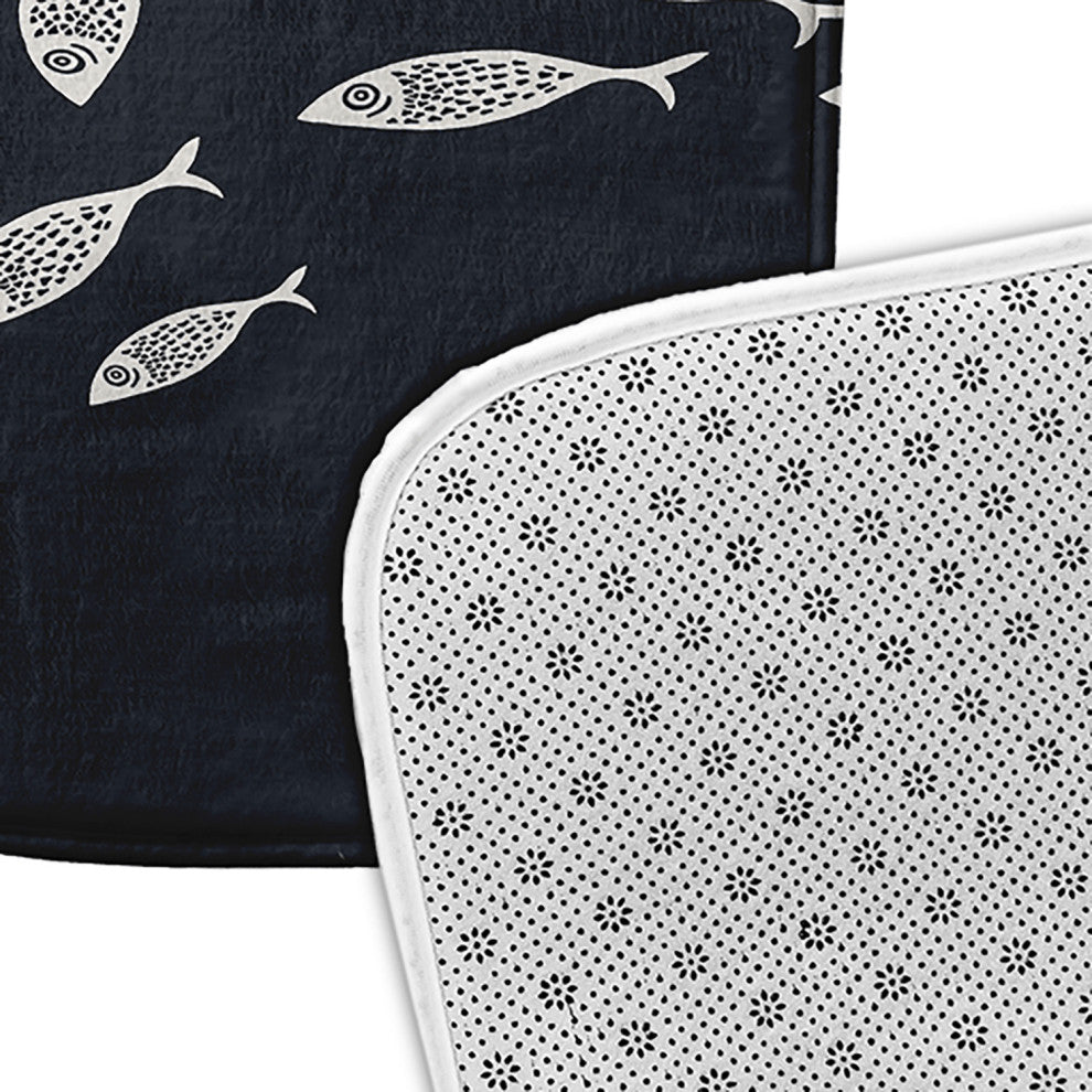 24" x 17" Escuela Bathmat, Shark Blue and White