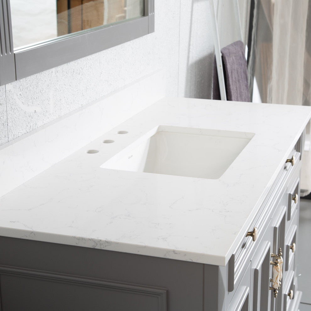 Solid Wood Bathroom Vanity with Quartz Top and cUPC Certified Sink, Titainum Grey, 48 Inch